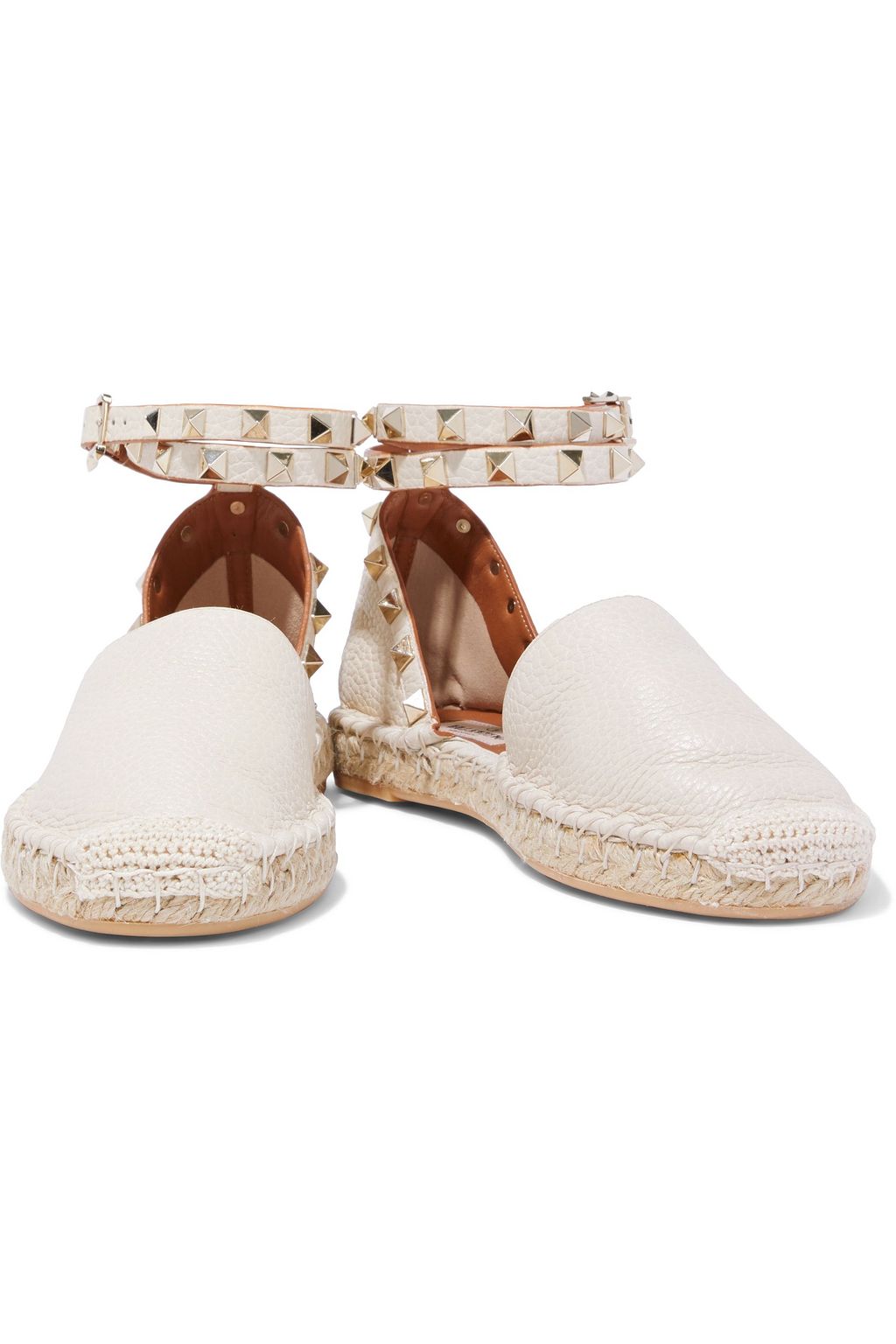 VALENTINO GARAVANI Rockstud Double pebbled-leather espadrilles