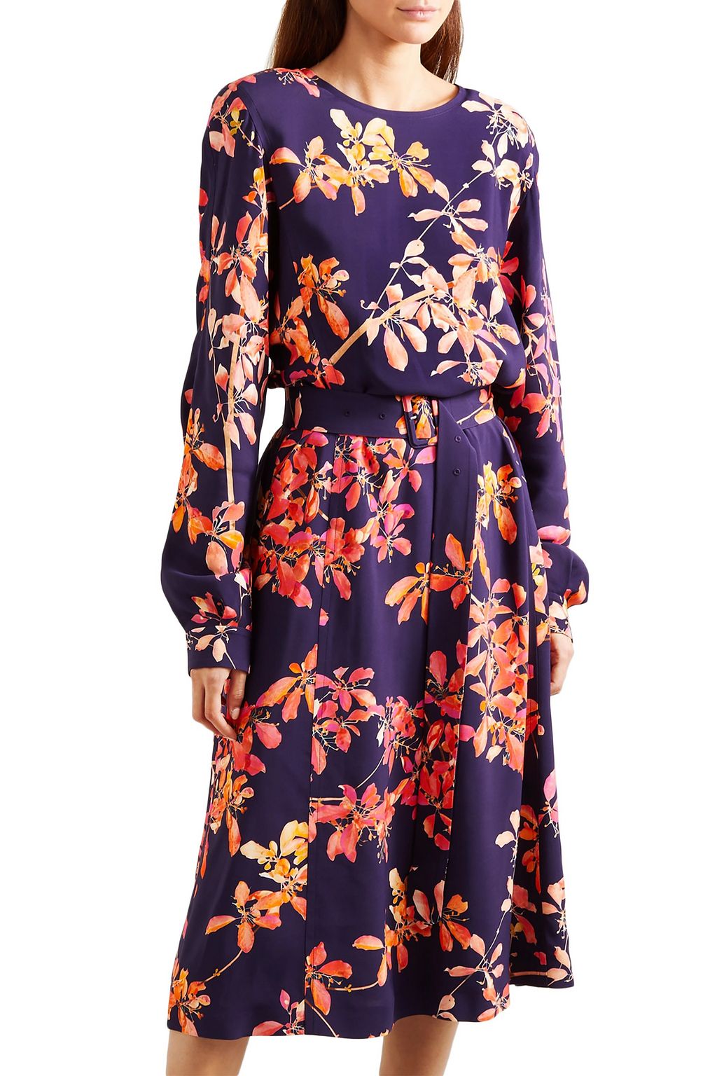 DRIES VAN NOTEN Dicina belted floral-print crepe midi dress