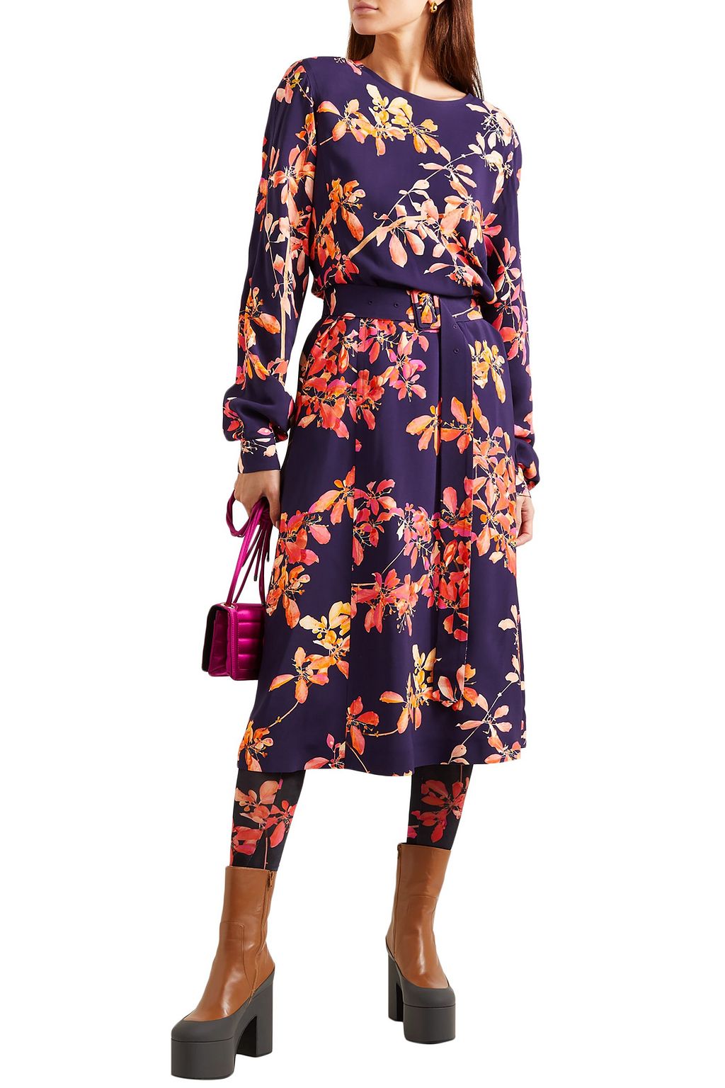 DRIES VAN NOTEN Dicina belted floral-print crepe midi dress