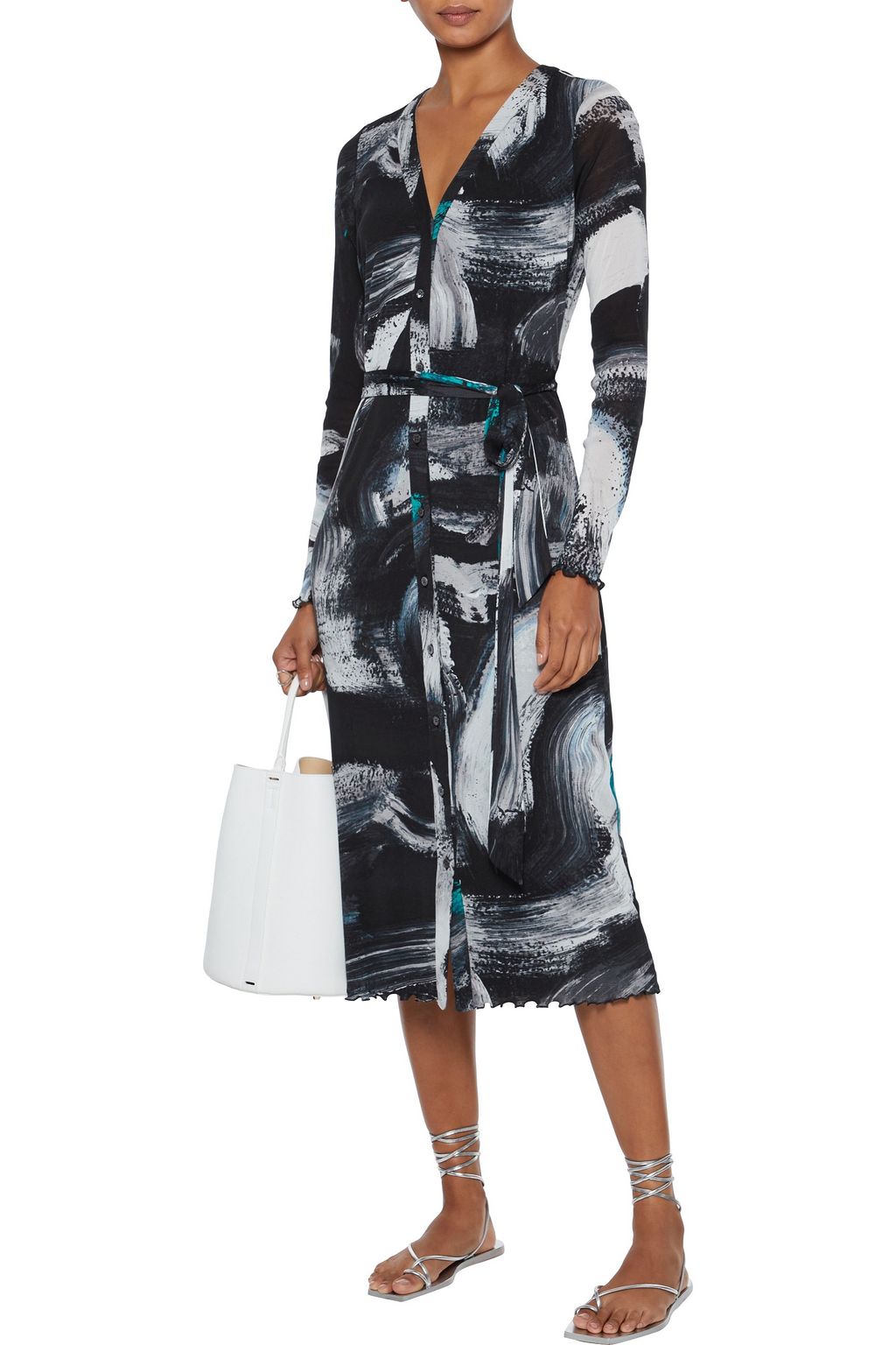 DIANE VON FURSTENBERG Janalee belted printed stretch-mesh midi dress
