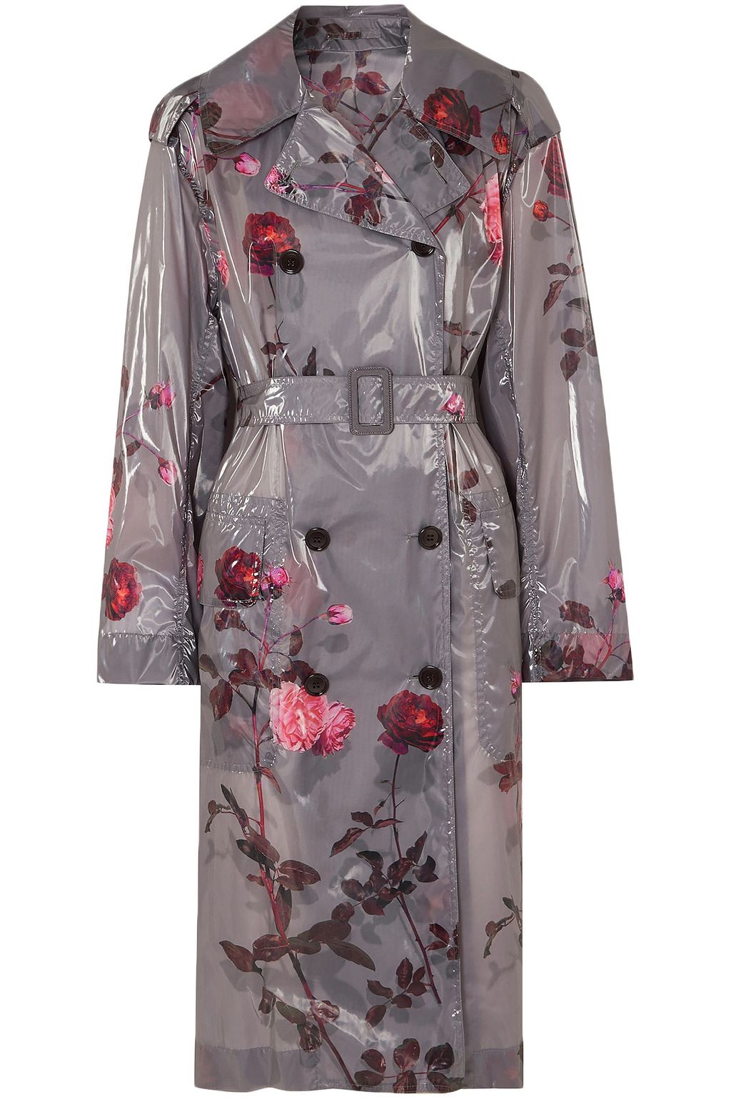 Gray Floral-print PU trench coat | Sale 