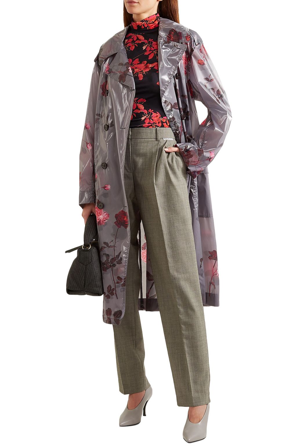 DRIES VAN NOTEN Floral-print PU trench coat
