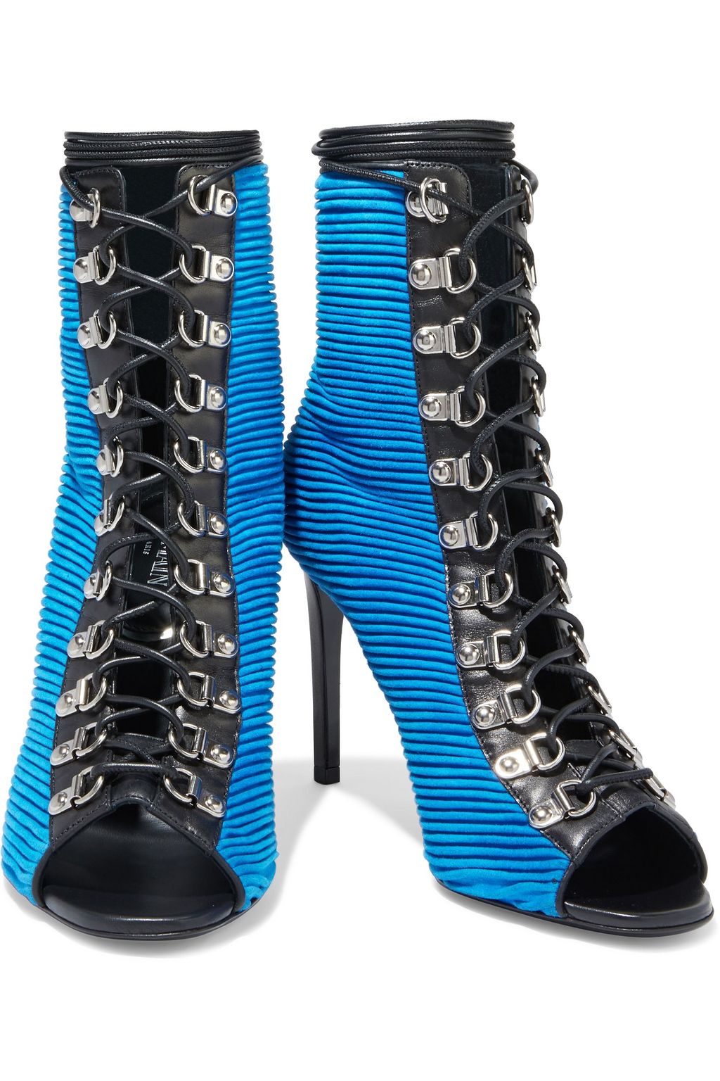 BALMAIN Leather-trimmed pleated suede ankle boots