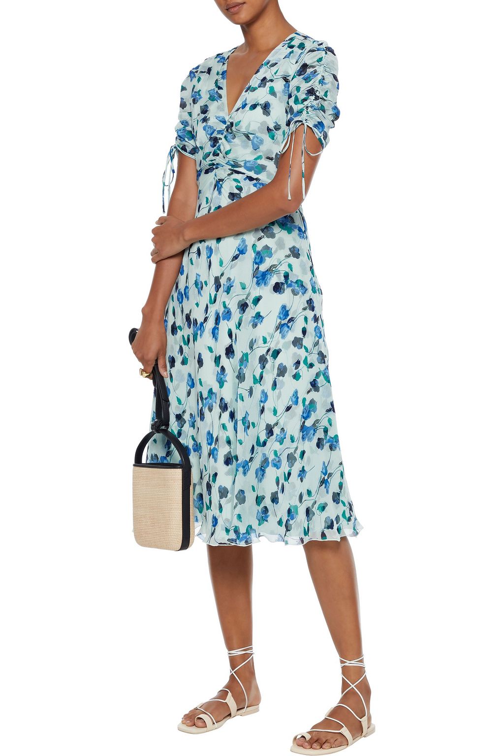 DIANE VON FURSTENBERG Eleonora ruched floral-print silk-georgette midi dress