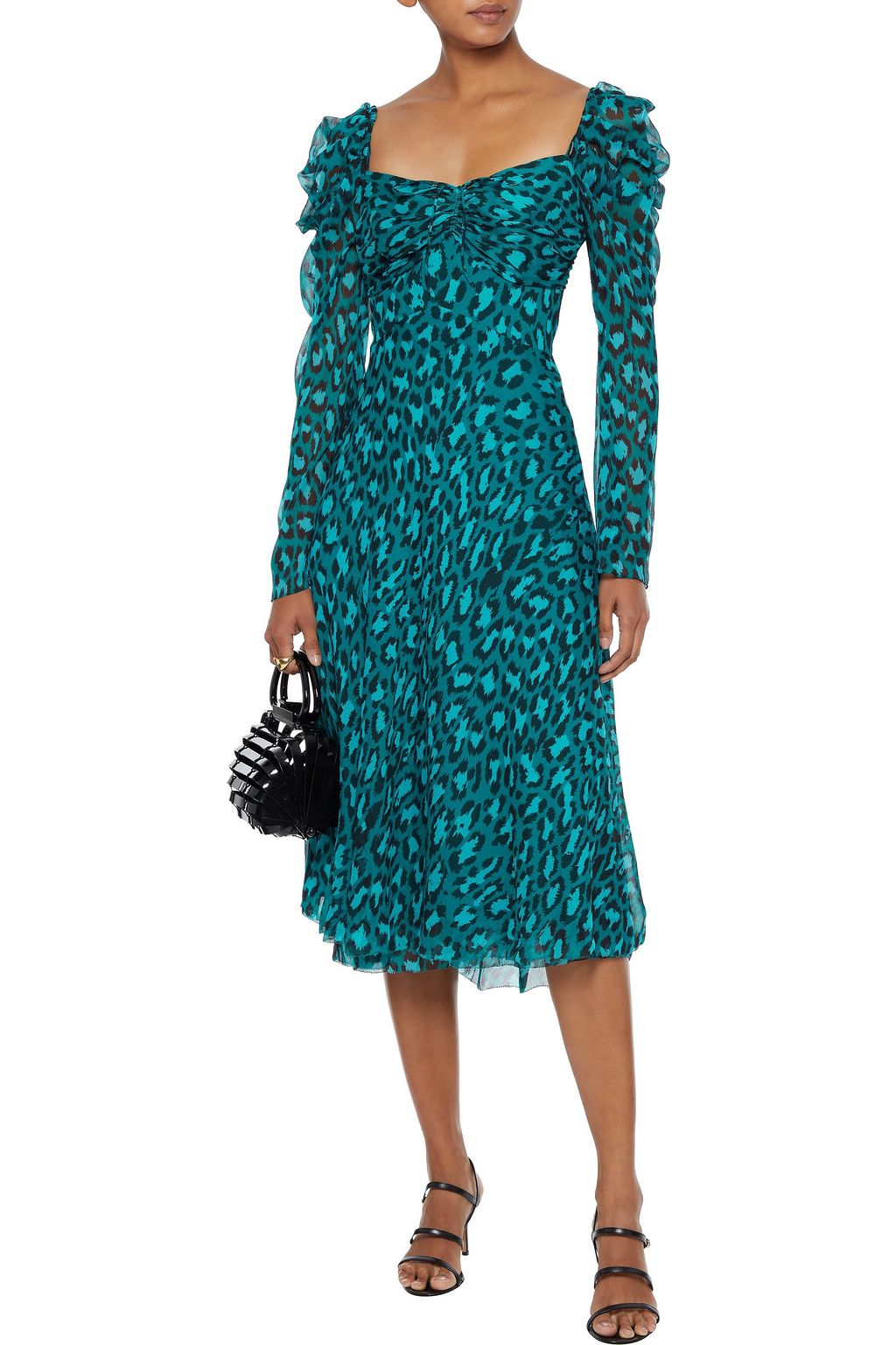 DIANE VON FURSTENBERG Lilith cold-shoulder leopard-print silk-georgette midi dress