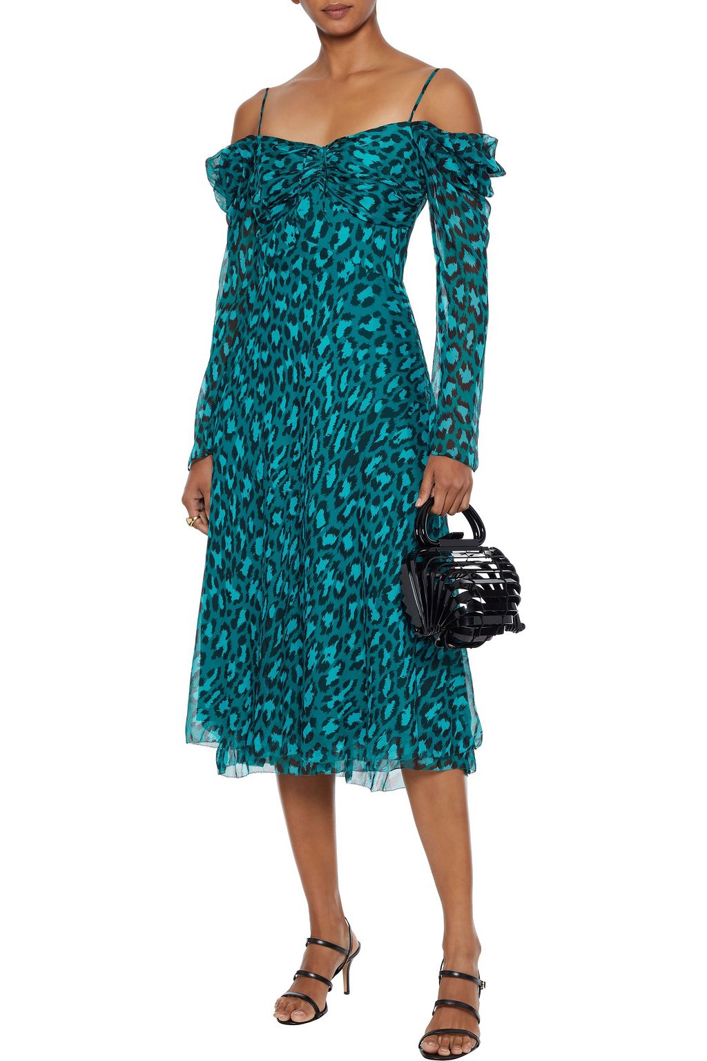 DIANE VON FURSTENBERG Lilith cold-shoulder leopard-print silk-georgette midi dress
