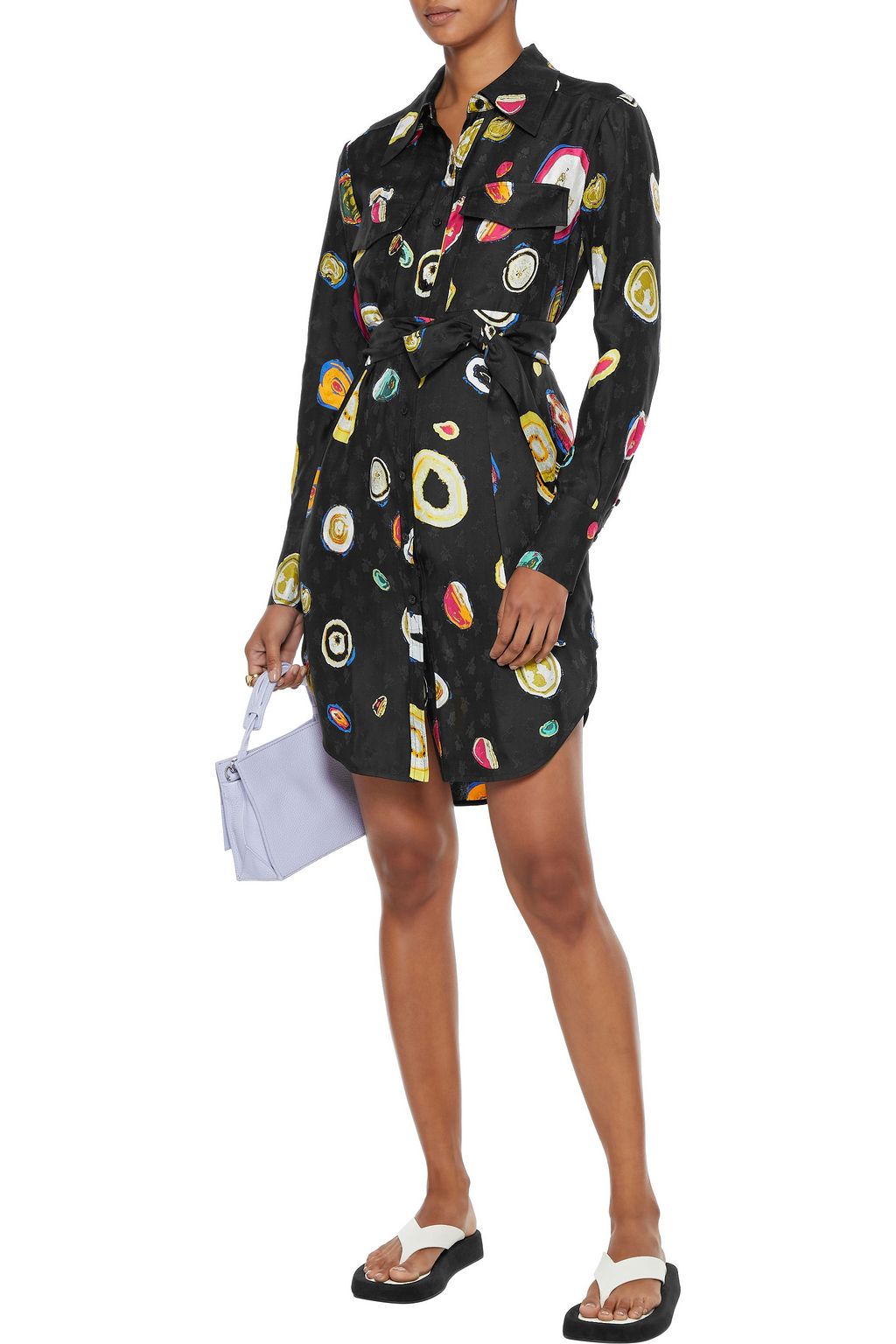 DIANE VON FURSTENBERG Peyton belted silk-blend satin-jacquard mini shirt dress