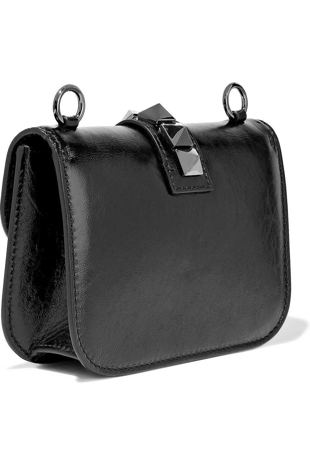 VALENTINO GARAVANI Rockstud Lock crinkled patent-leather shoulder bag