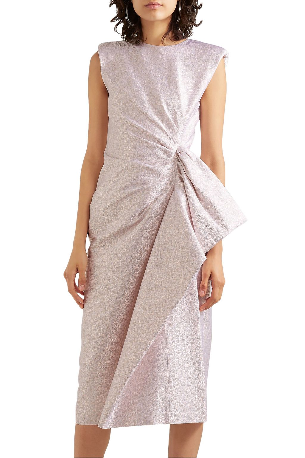DRIES VAN NOTEN Draped ruffled lamé midi dress