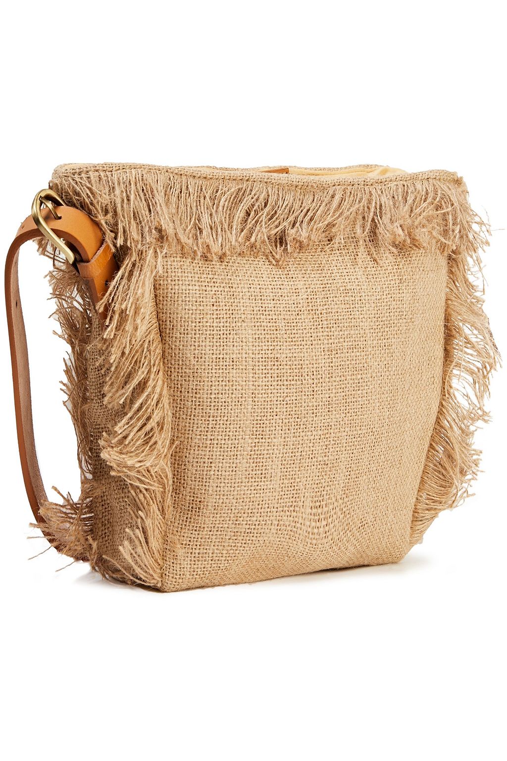 ANTIK BATIK Barry small fringe-trimmed embellished raffia and jute shoulder bag