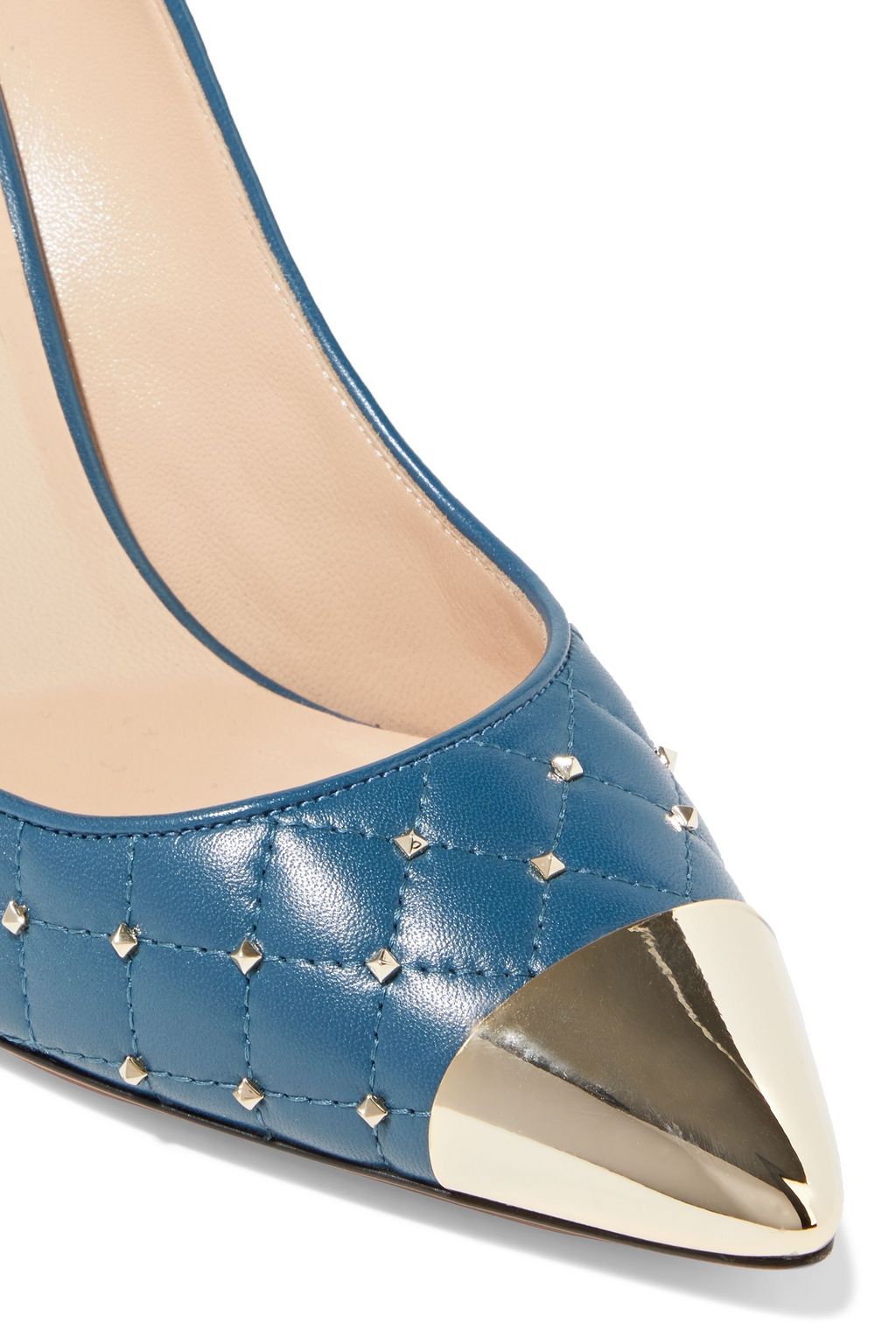 VALENTINO GARAVANI Metallic-trimmed studded quilted-leather Mary Jane pumps