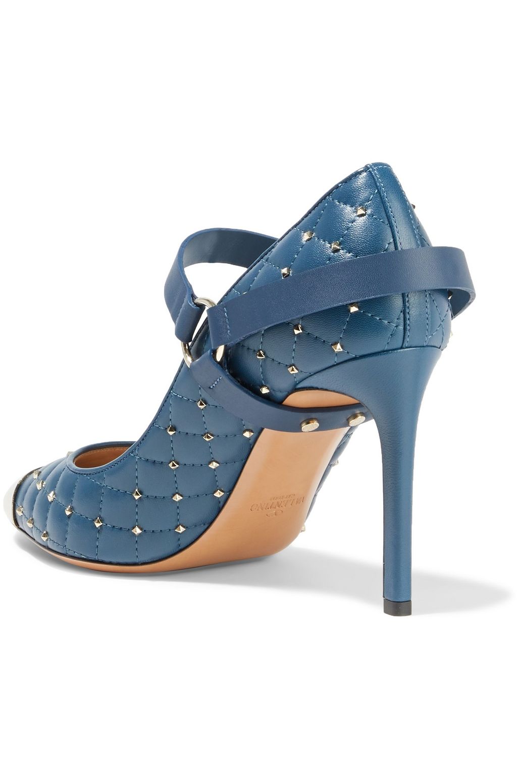 VALENTINO GARAVANI Metallic-trimmed studded quilted-leather Mary Jane pumps