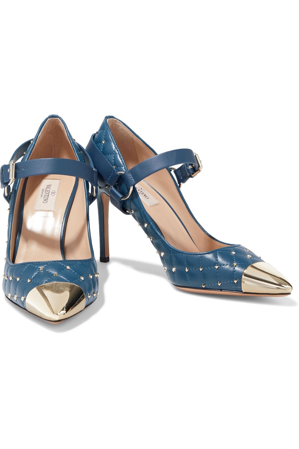 VALENTINO GARAVANI Metallic-trimmed studded quilted-leather Mary Jane pumps
