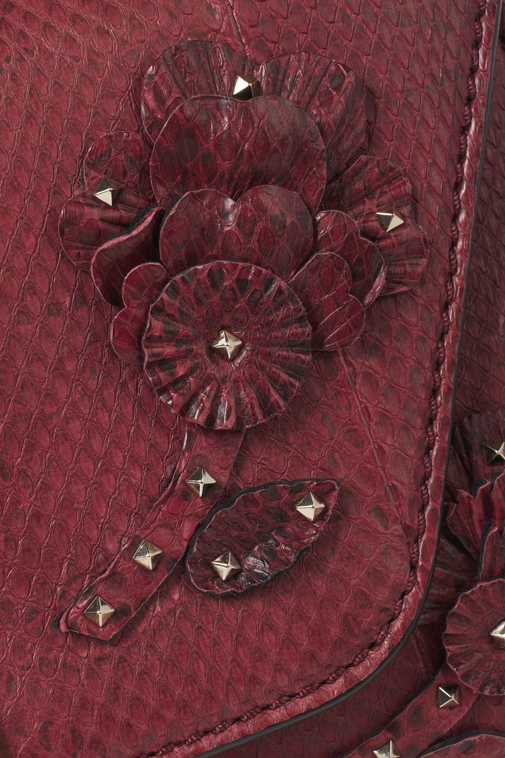 VALENTINO GARAVANI Studded floral-appliquéd watersnake clutch