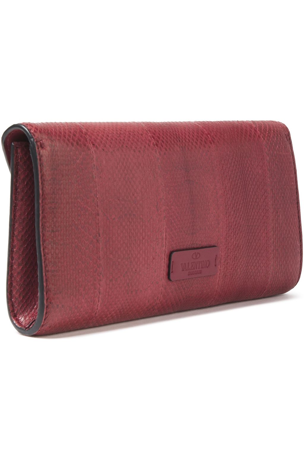 VALENTINO GARAVANI Studded floral-appliquéd watersnake clutch