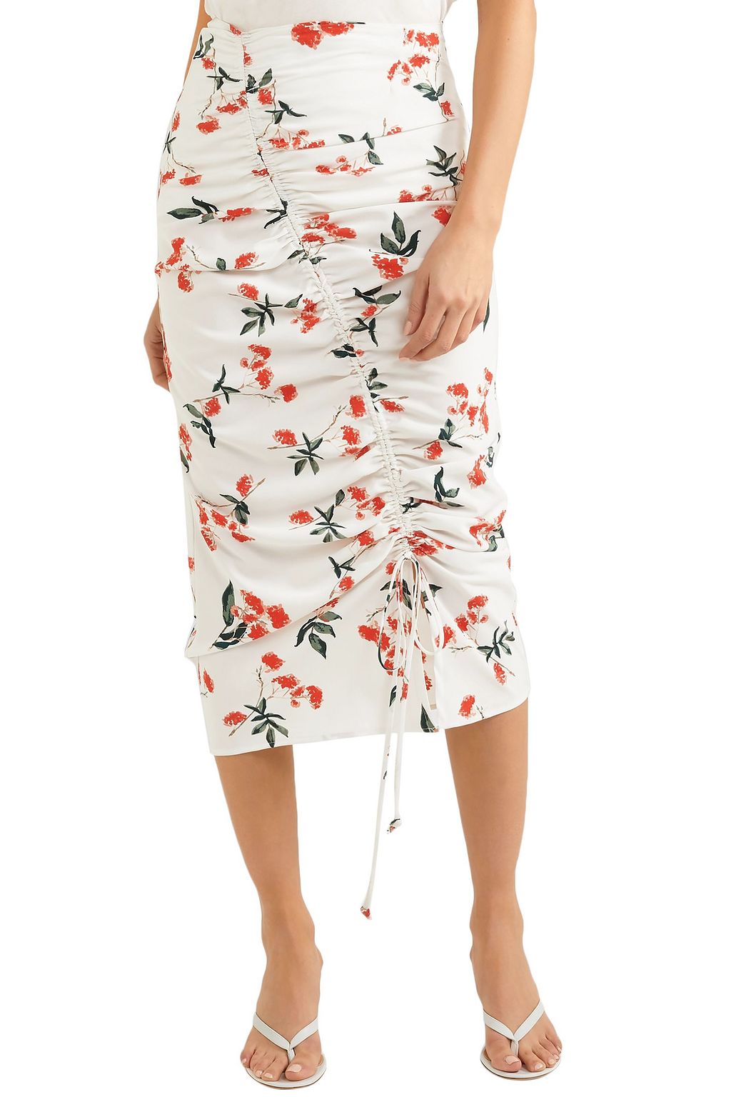 THE LINE BY K Sisilia ruched floral-print crepe de chine midi skirt