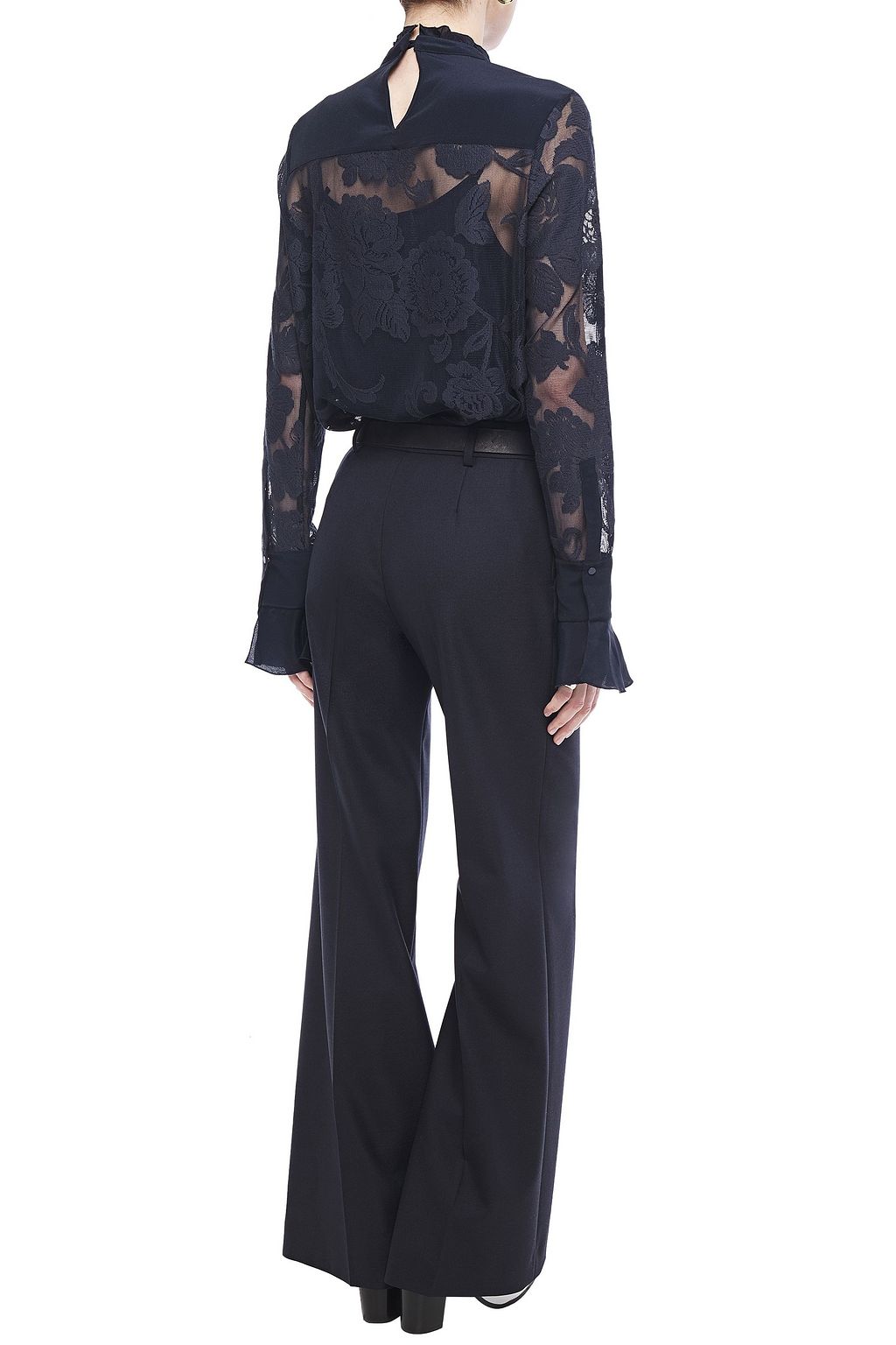SEE BY CHLOÉ Crepe de chine-paneled embroidered mesh top