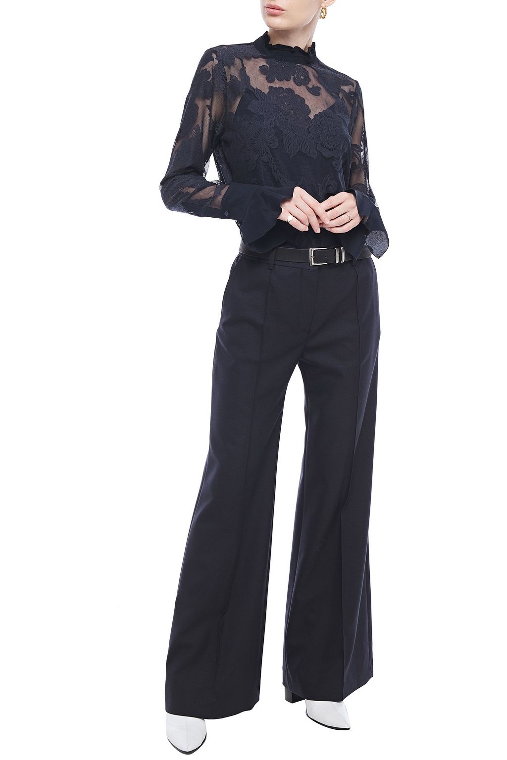 SEE BY CHLOÉ Crepe de chine-paneled embroidered mesh top