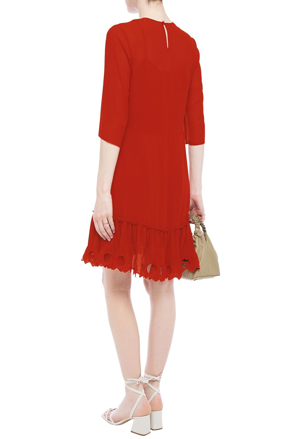 SEE BY CHLOÉ Plissé broderie anglaise-paneled georgette dress