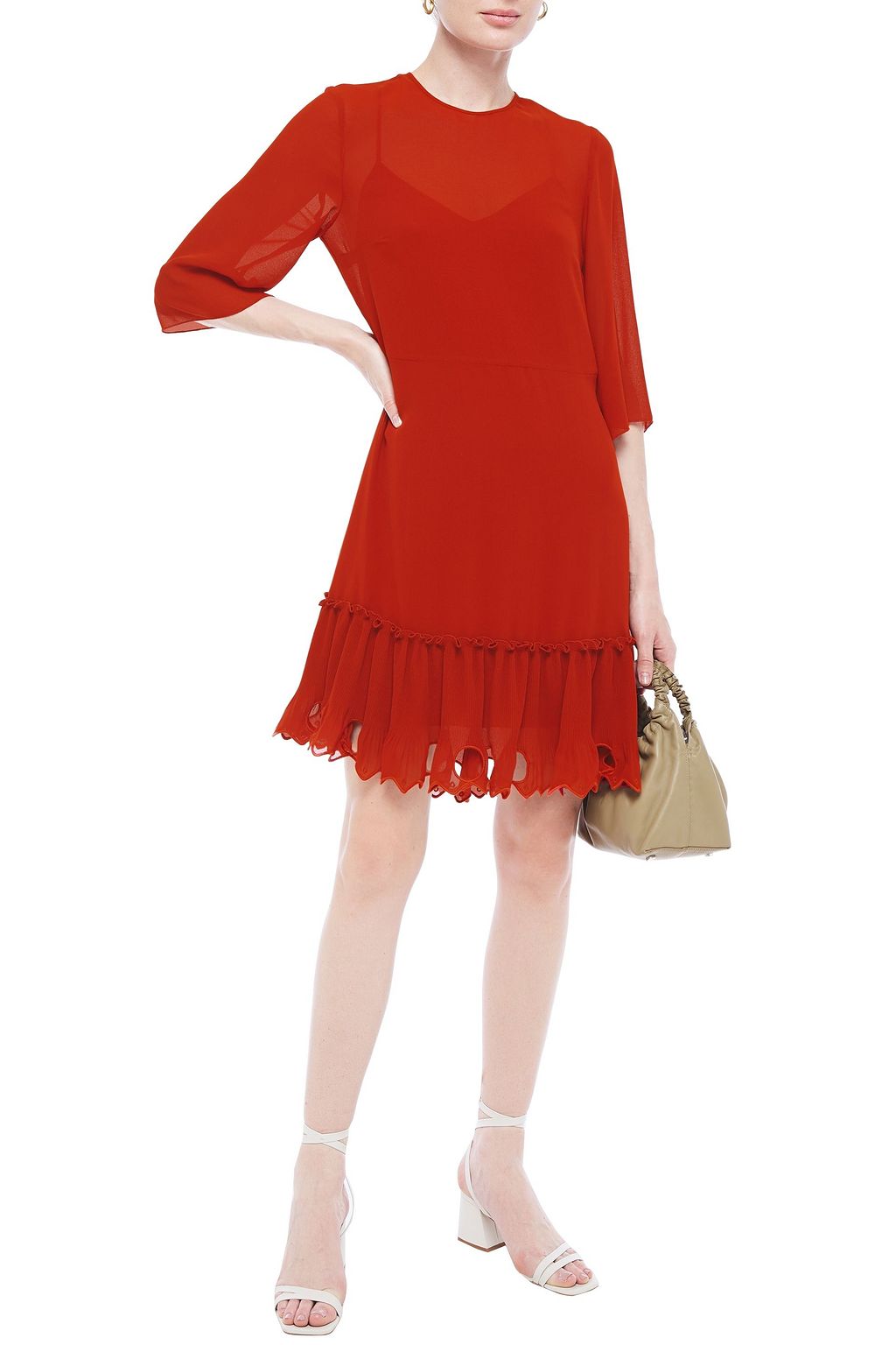 SEE BY CHLOÉ Plissé broderie anglaise-paneled georgette dress