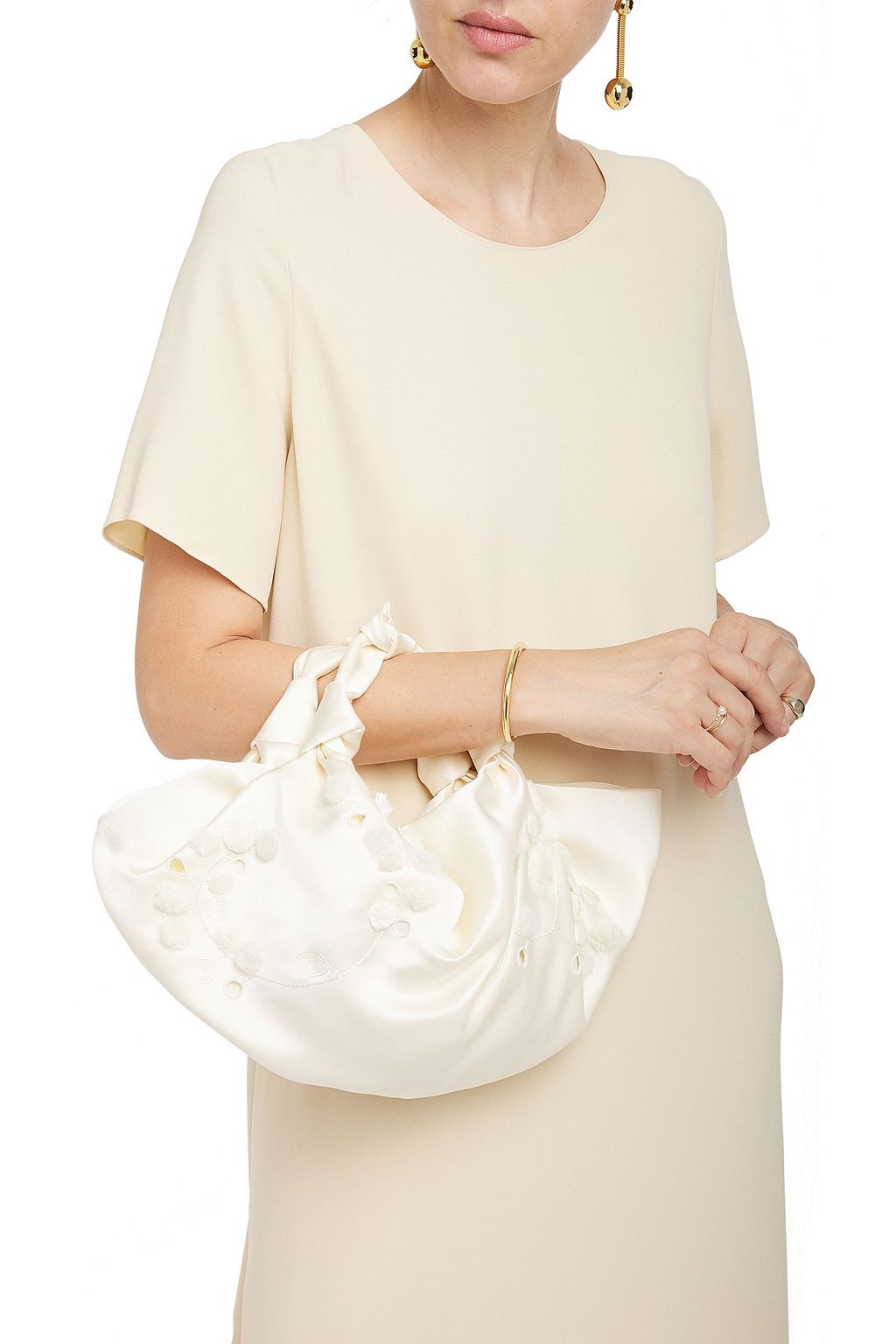 THE ROW Ascot small pompom-embellished embroidered satin tote