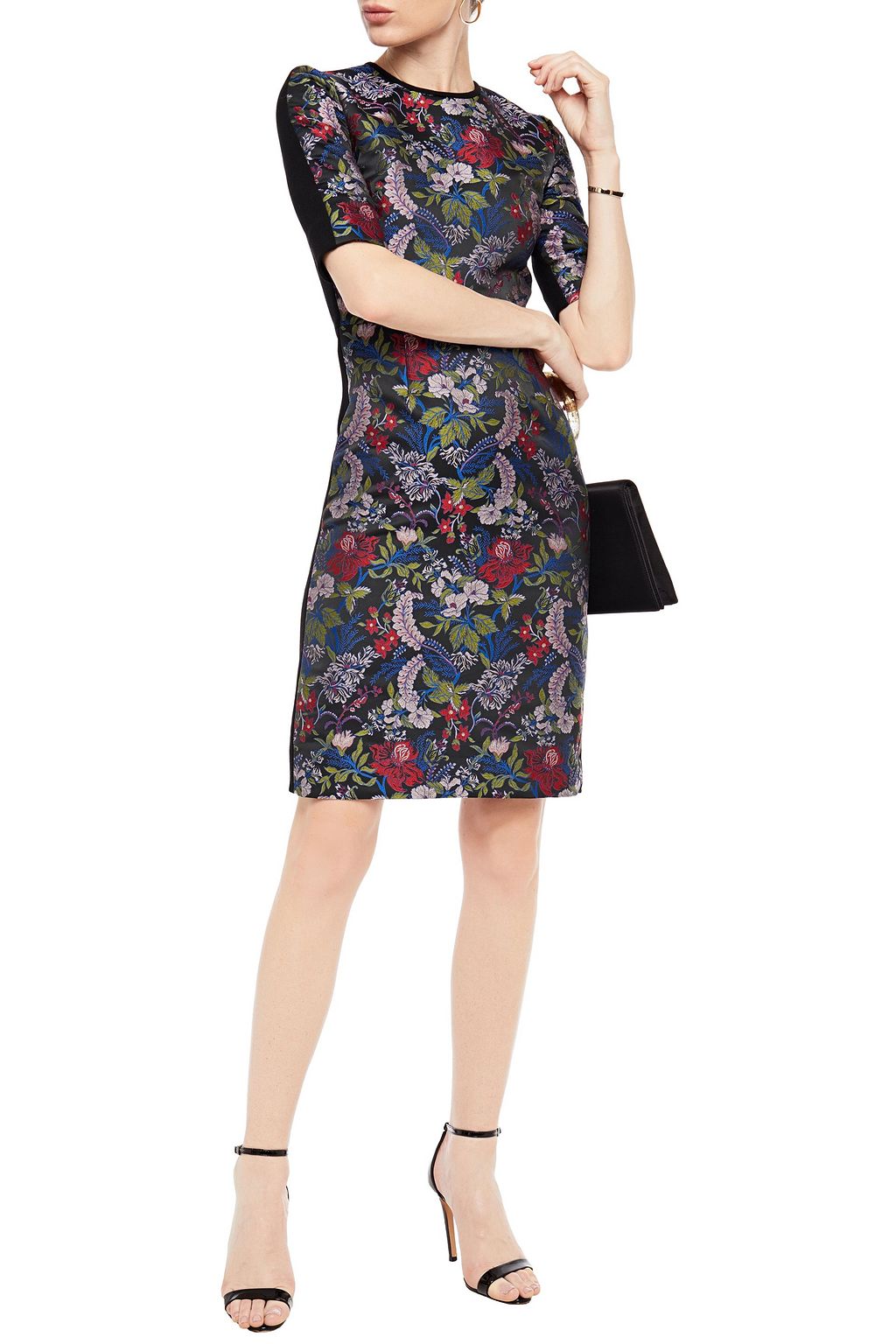 ERDEM Paneled floral-jacquard and crepe dress