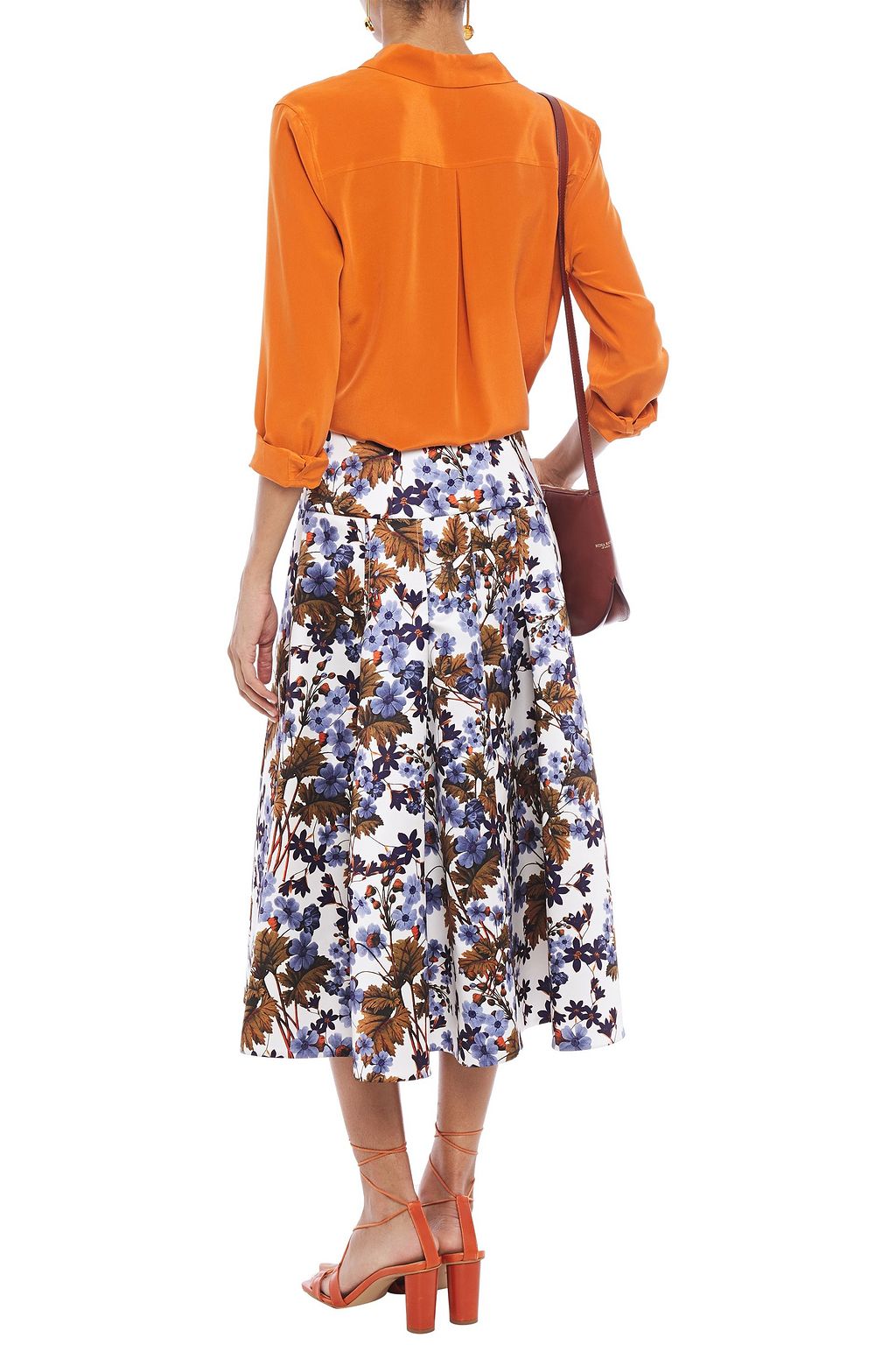 ERDEM Flared floral-print duchesse-satin midi skirt