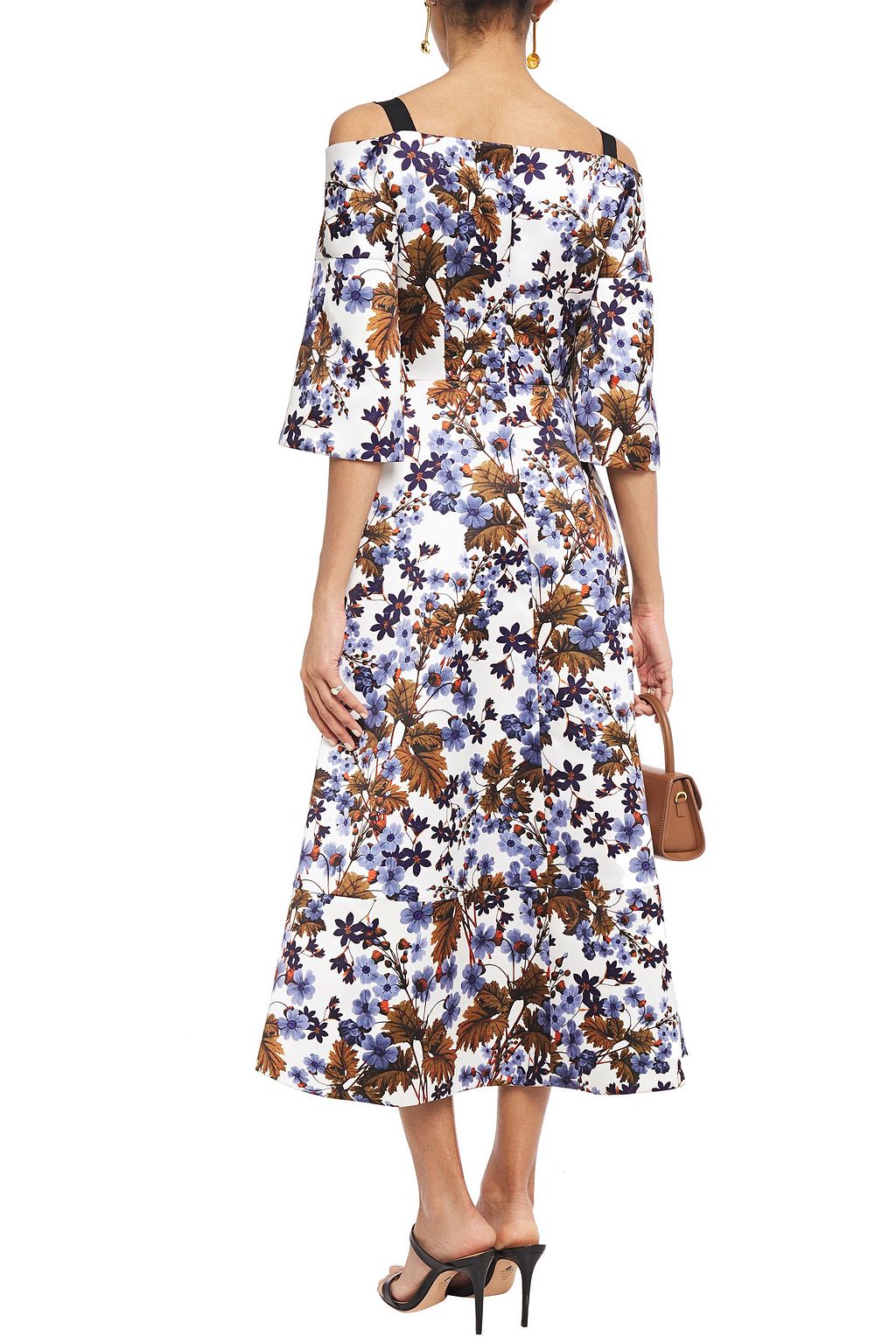 ERDEM Cold-shoulder floral-print duchesse-satin midi dress