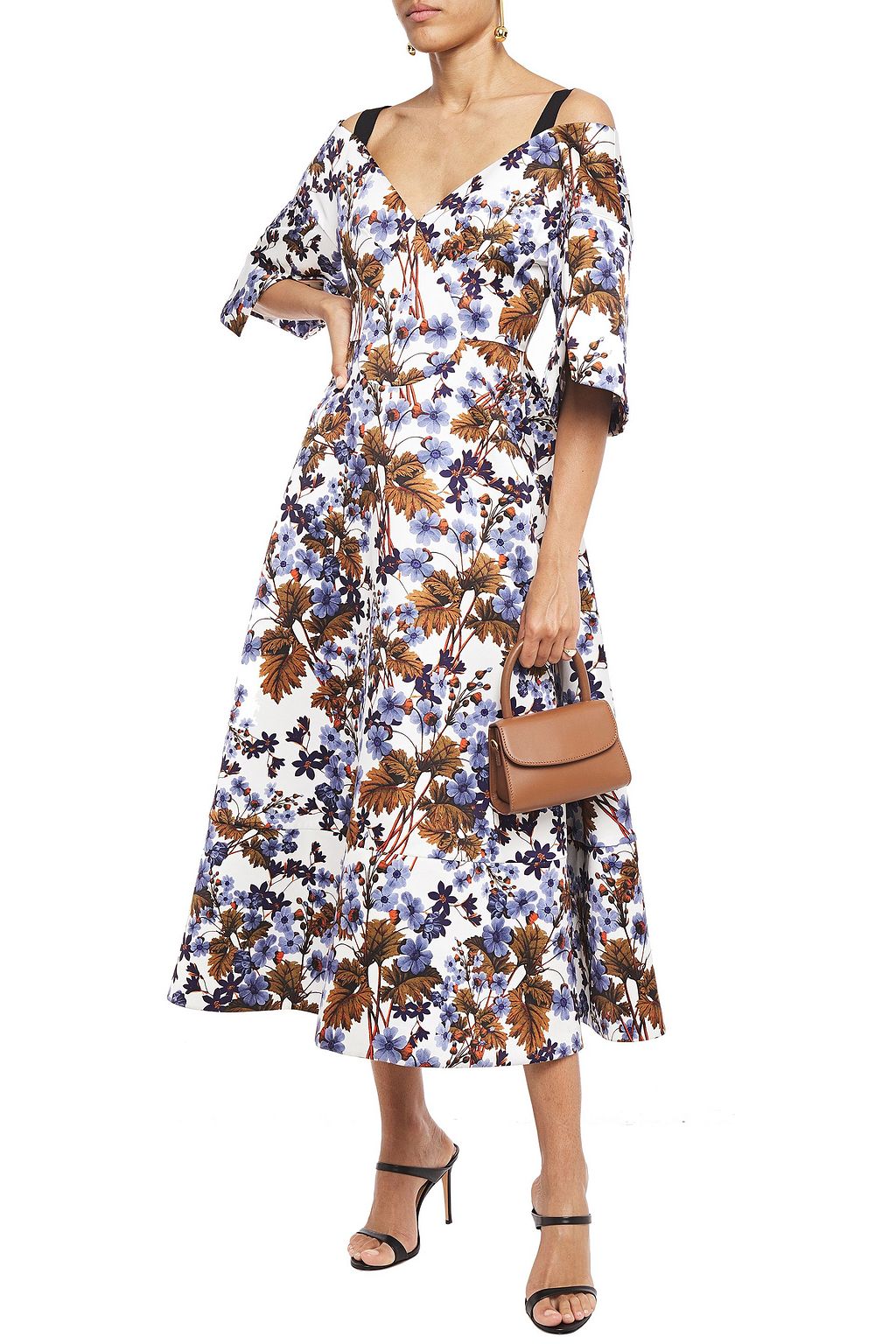ERDEM Cold-shoulder floral-print duchesse-satin midi dress
