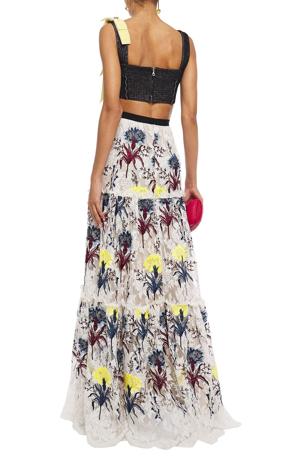 ERDEM Tiered embroidered lace maxi skirt