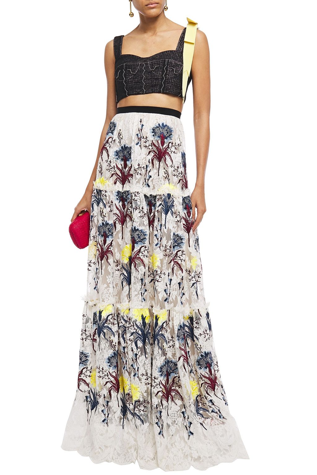 ERDEM Tiered embroidered lace maxi skirt