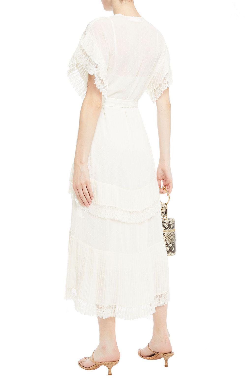 ZIMMERMANN Espionage lace-trimmed pleated Swiss-dot georgette midi dress