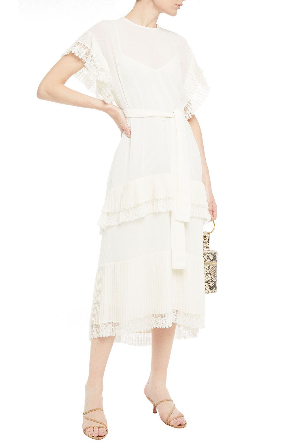 ZIMMERMANN Espionage lace-trimmed pleated Swiss-dot georgette midi dress