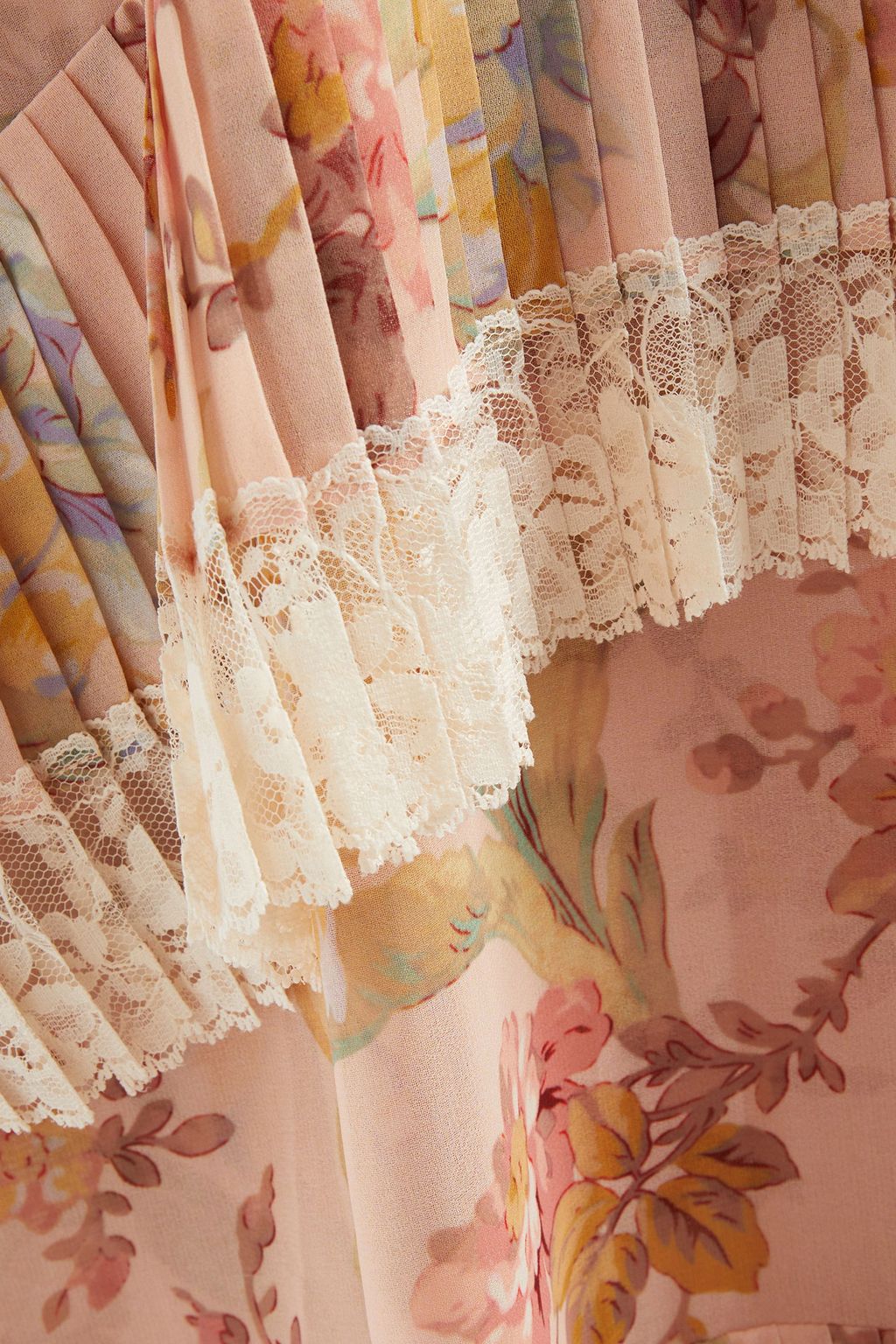 ZIMMERMANN Espionage lace-trimmed pleated floral-print chiffon midi dress