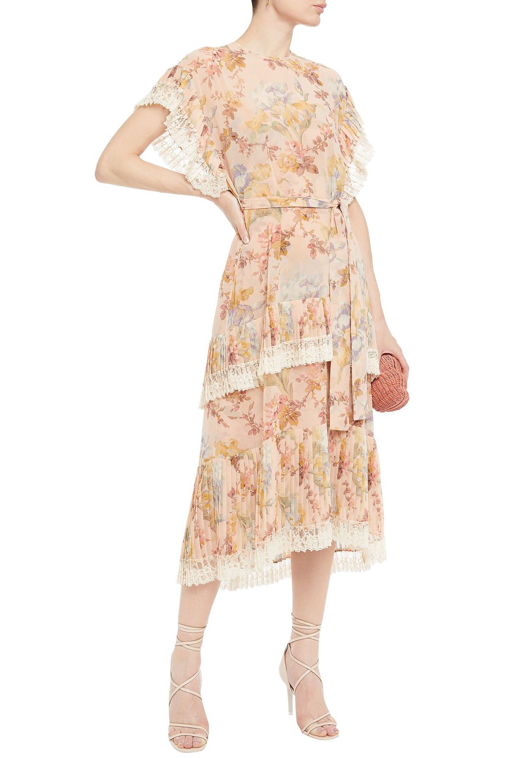 ZIMMERMANN Espionage lace-trimmed pleated floral-print chiffon midi dress