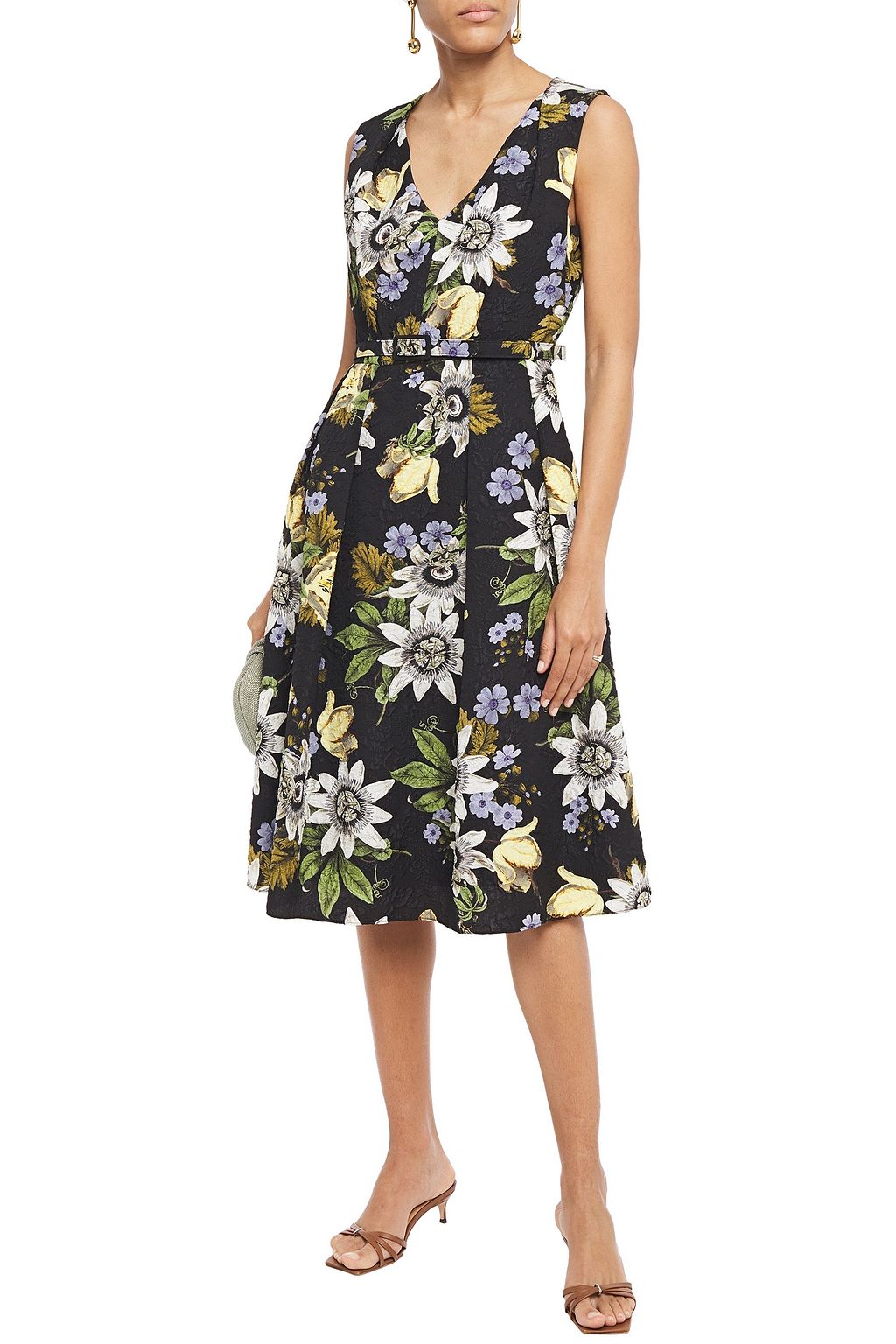 ERDEM Kuni pleated cloqué-jacquard midi dress