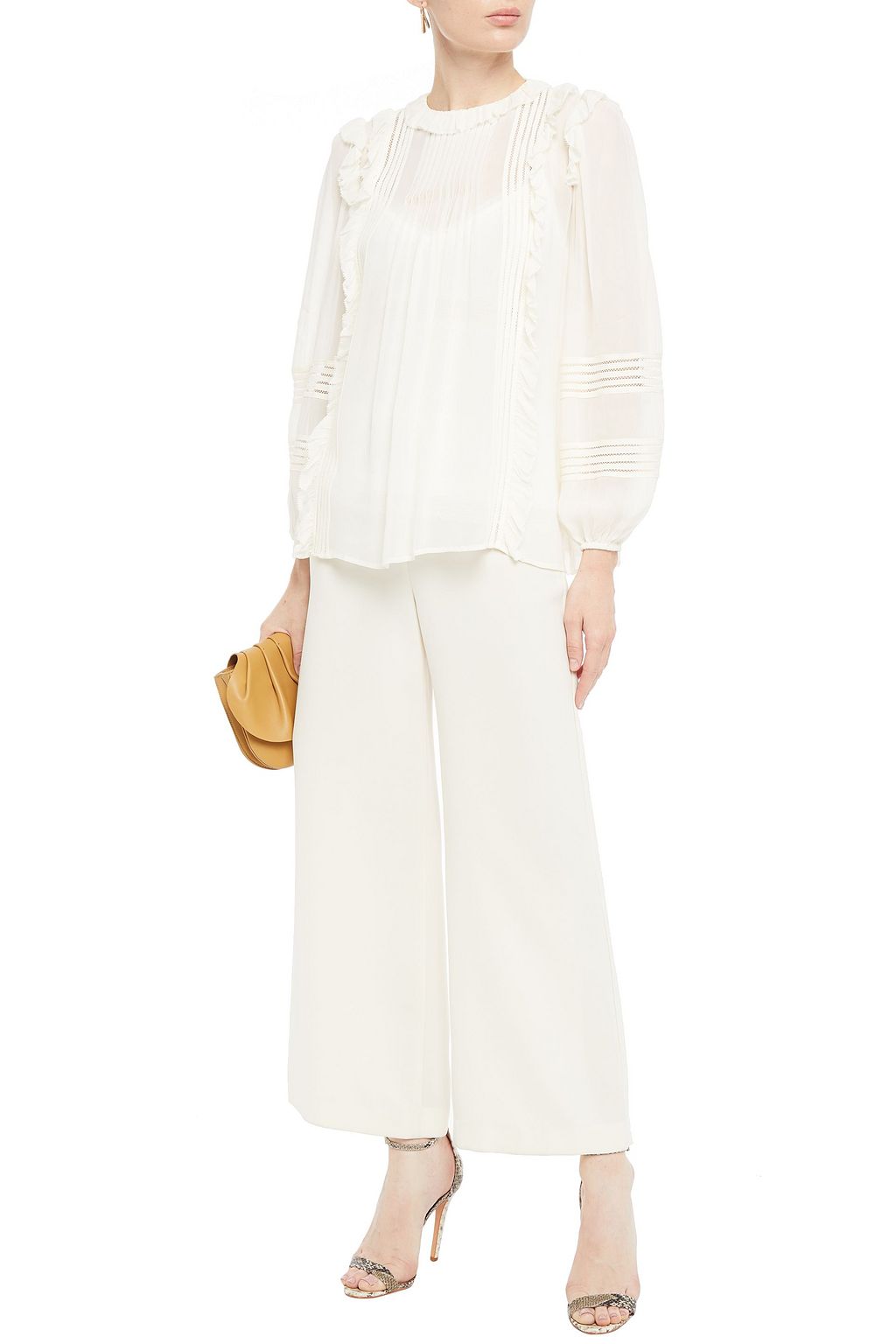 ZIMMERMANN Crochet-trimmed ruffled georgette blouse