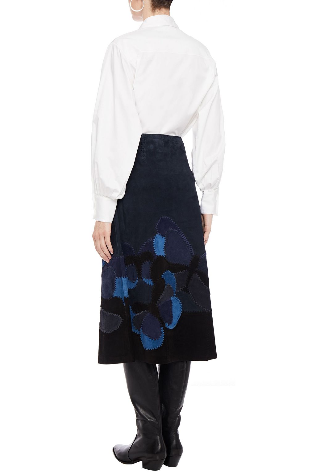 VALENTINO GARAVANI Patchwork-effect suede midi skirt