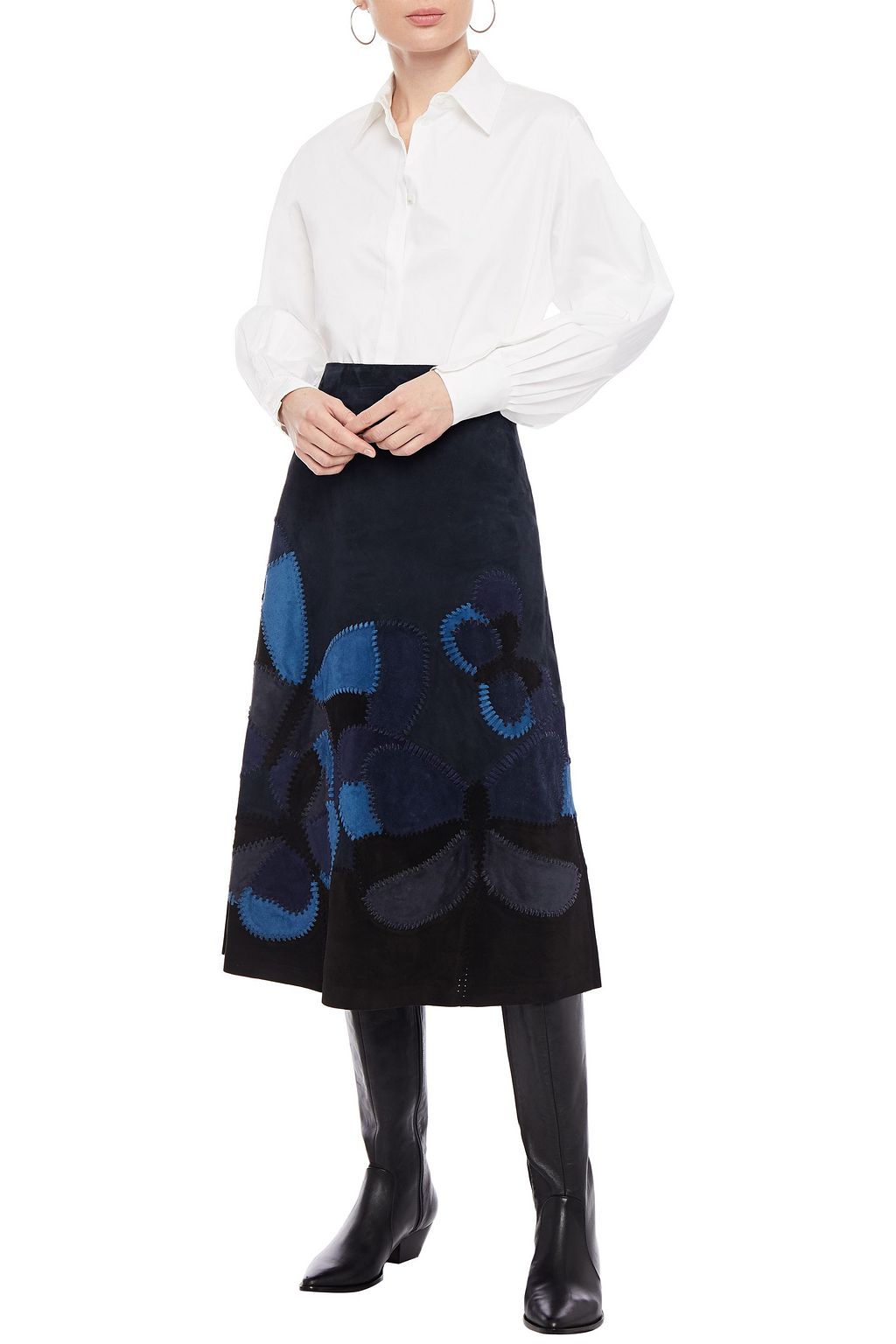 VALENTINO GARAVANI Patchwork-effect suede midi skirt