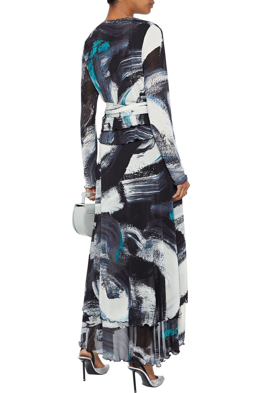 DIANE VON FURSTENBERG Bernyce asymmetric printed stretch-mesh maxi wrap dress