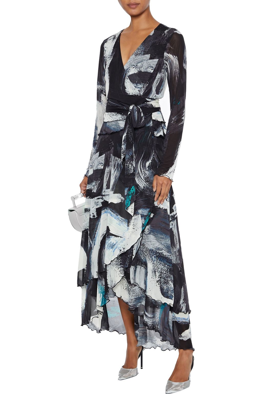 DIANE VON FURSTENBERG Bernyce asymmetric printed stretch-mesh maxi wrap dress