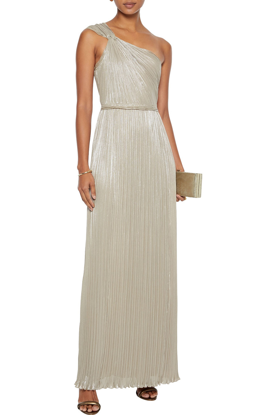 Diane Von Furstenberg Lucielle One-shoulder Metallic Plissé-chiffon Gown In Platinum