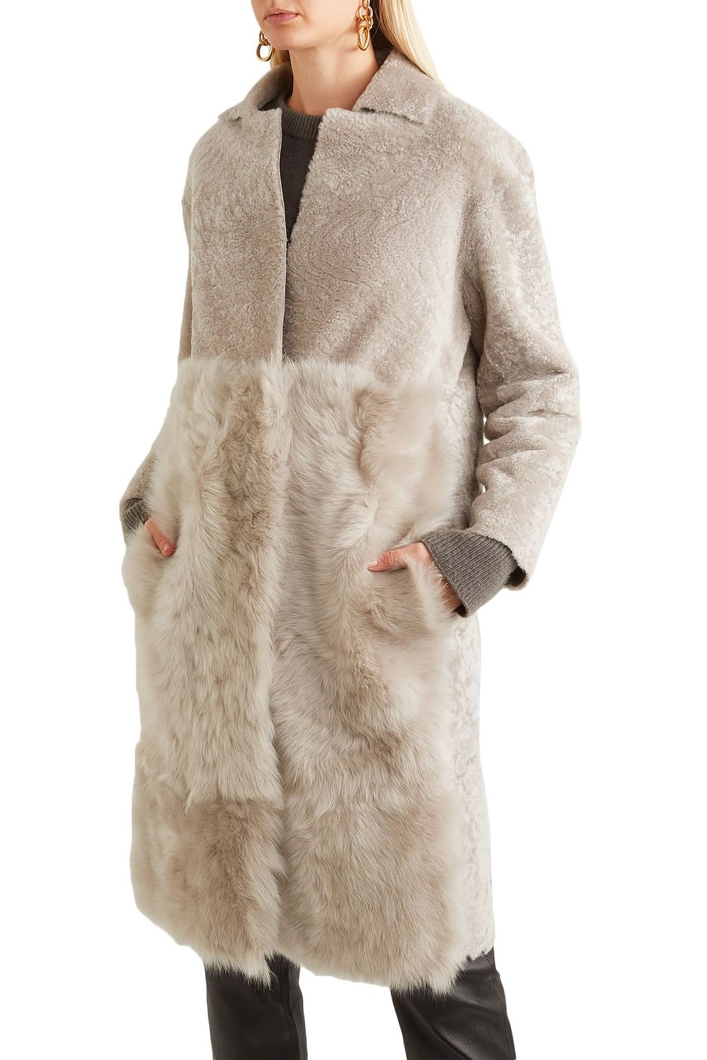 KARL DONOGHUE Paneled shearling coat