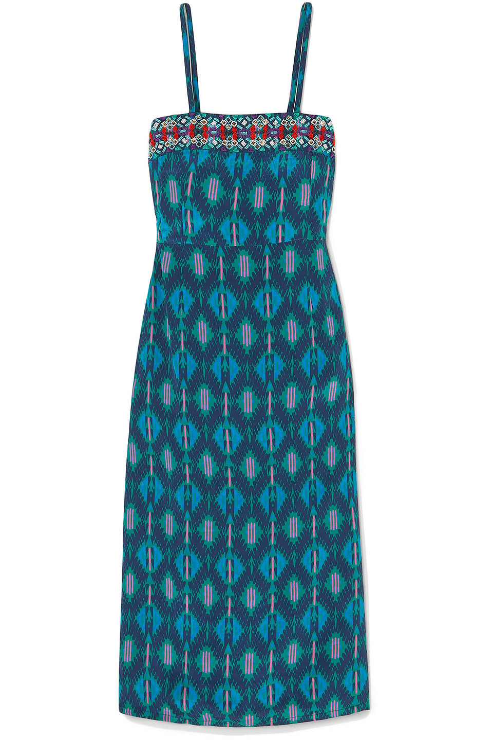 Figue Olatz embellished printed crepe de chine midi dress