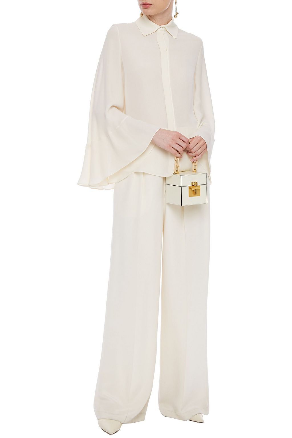 VALENTINO GARAVANI Cape-effect fluted silk-crepe blouse