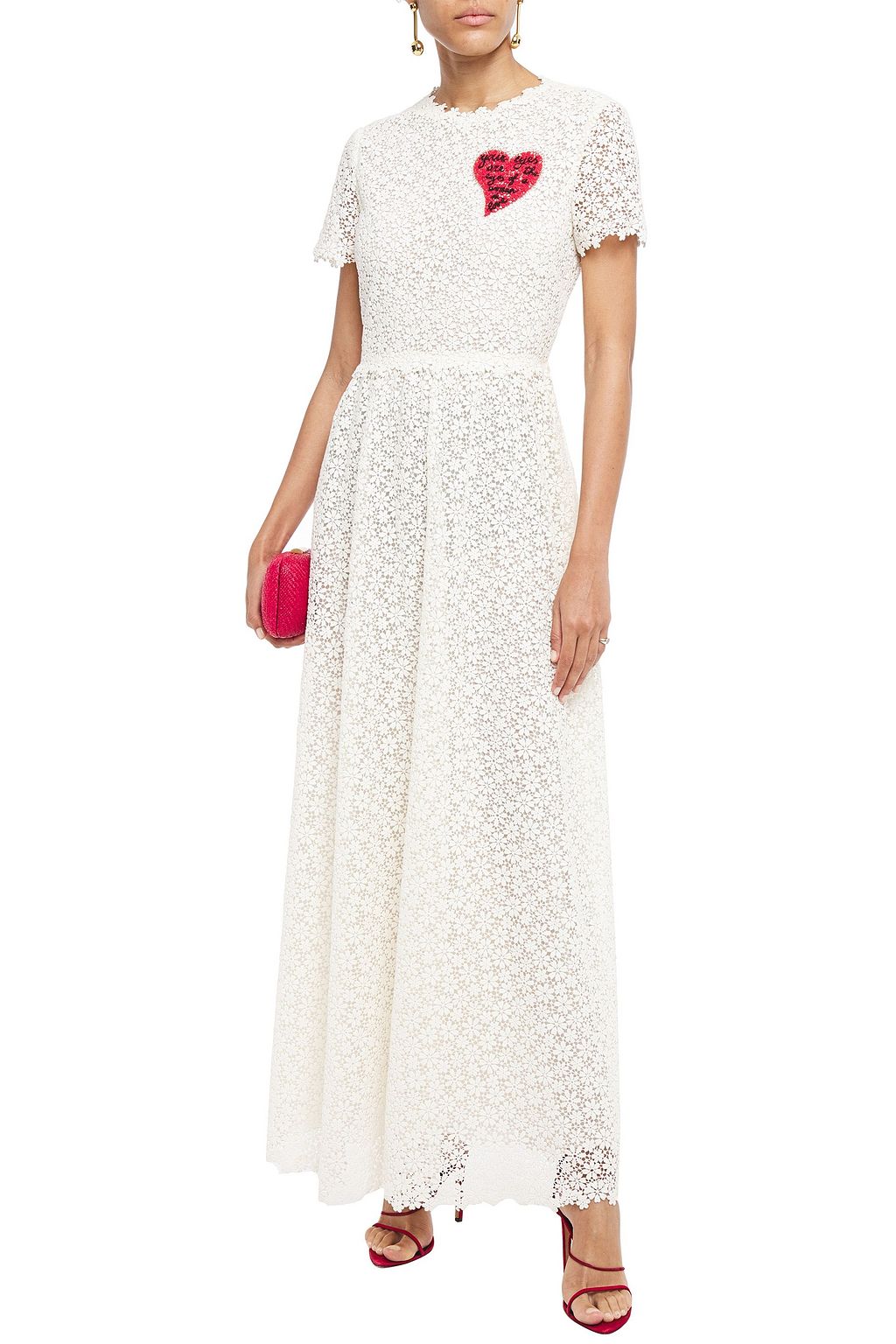 VALENTINO GARAVANI Embroidered cotton-blend guipure lace maxi dress