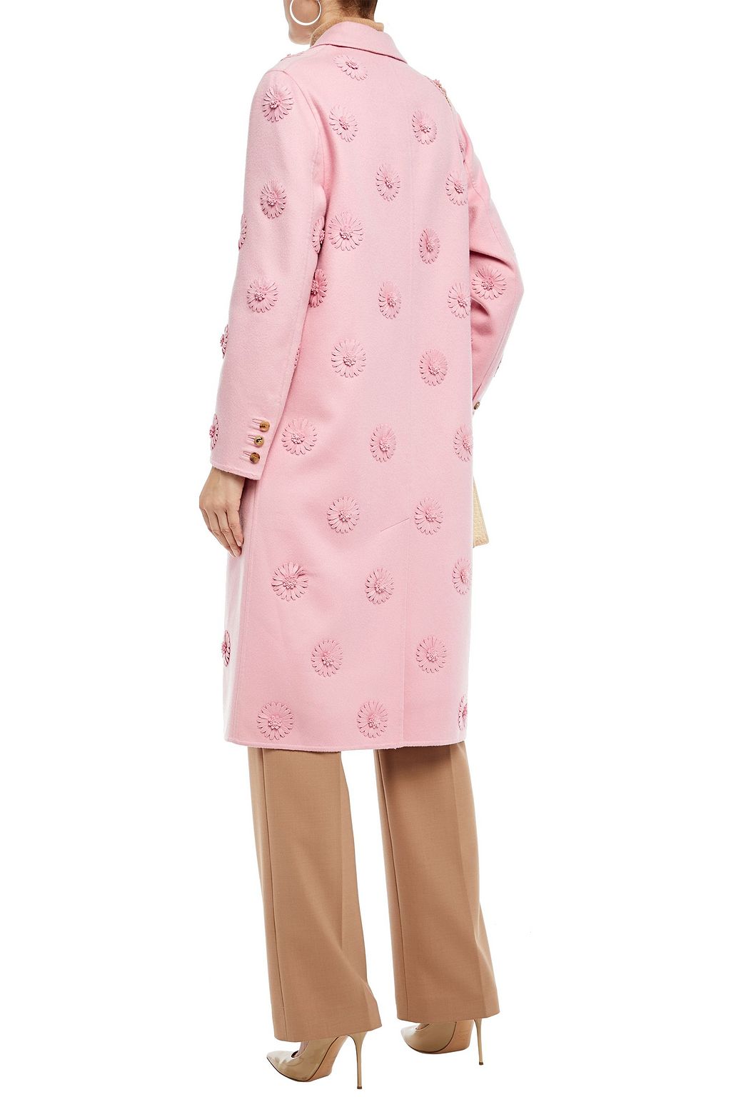 VALENTINO GARAVANI Floral-appliquéd wool and cashmere-blend coat
