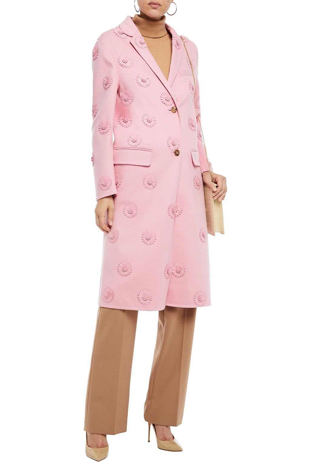 VALENTINO GARAVANI Floral-appliquéd wool and cashmere-blend coat