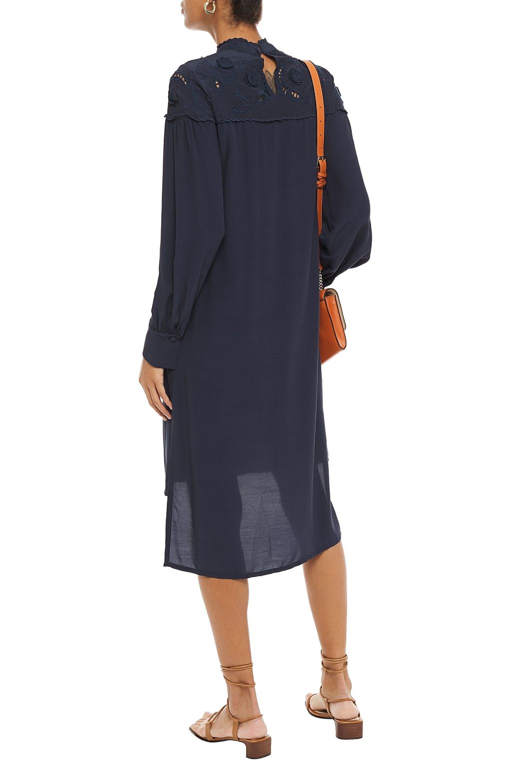 SEE BY CHLOÉ Broderie anglaise-trimmed crepe de chine dress