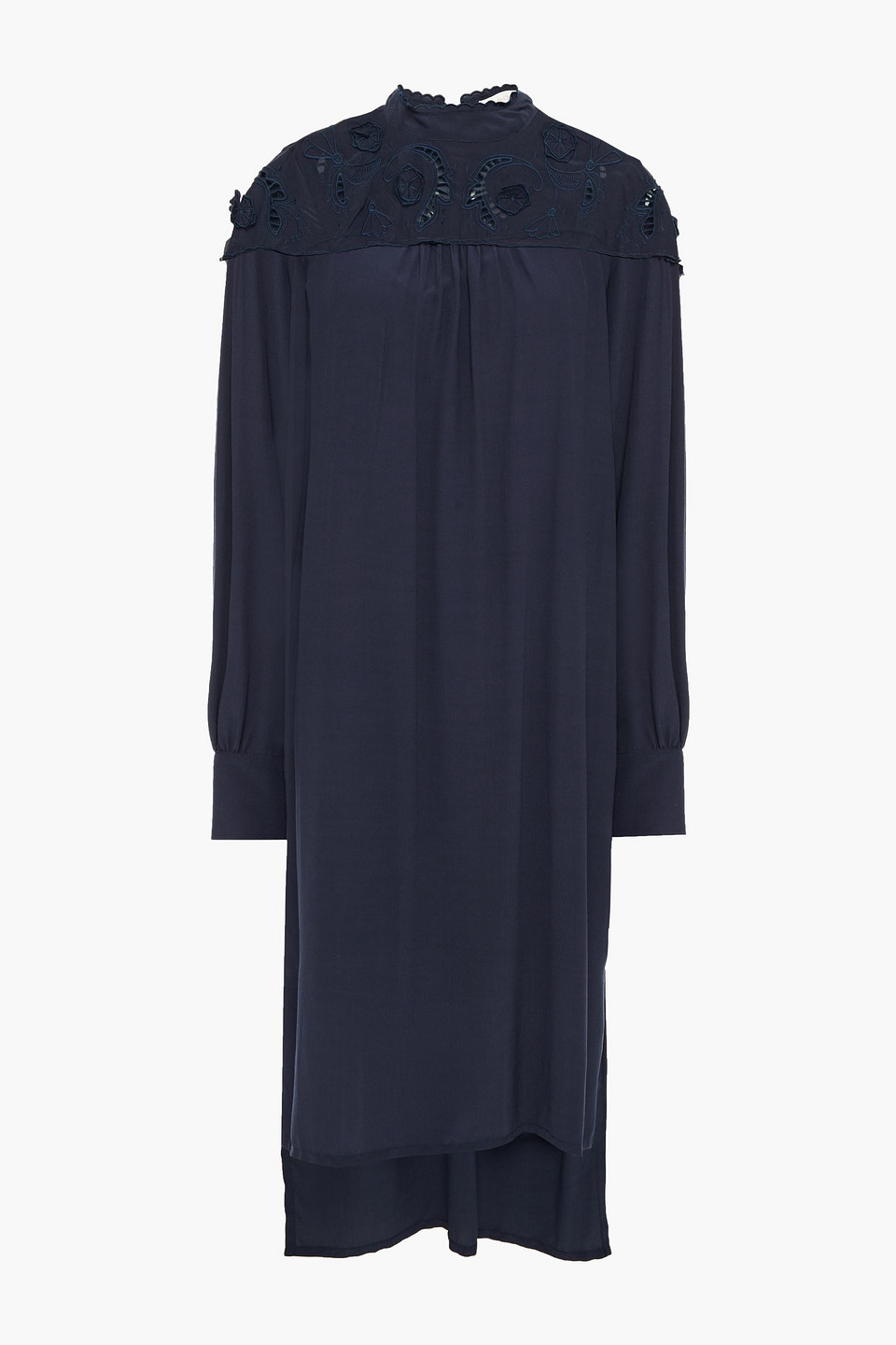 See By Chloé Broderie Anglaise-trimmed Crepe De Chine Dress In Blue